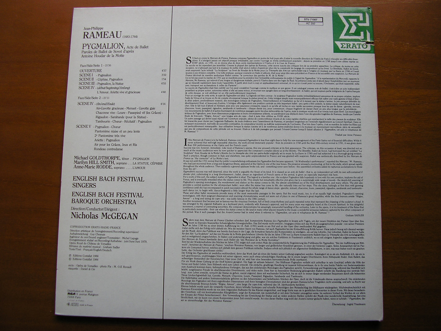 RAMEAU: PYGMALION       SOLOISTS / ENGLISH BACH FESTIVAL BAROQUE ORCHESTRA / McGEGAN       STU 71507