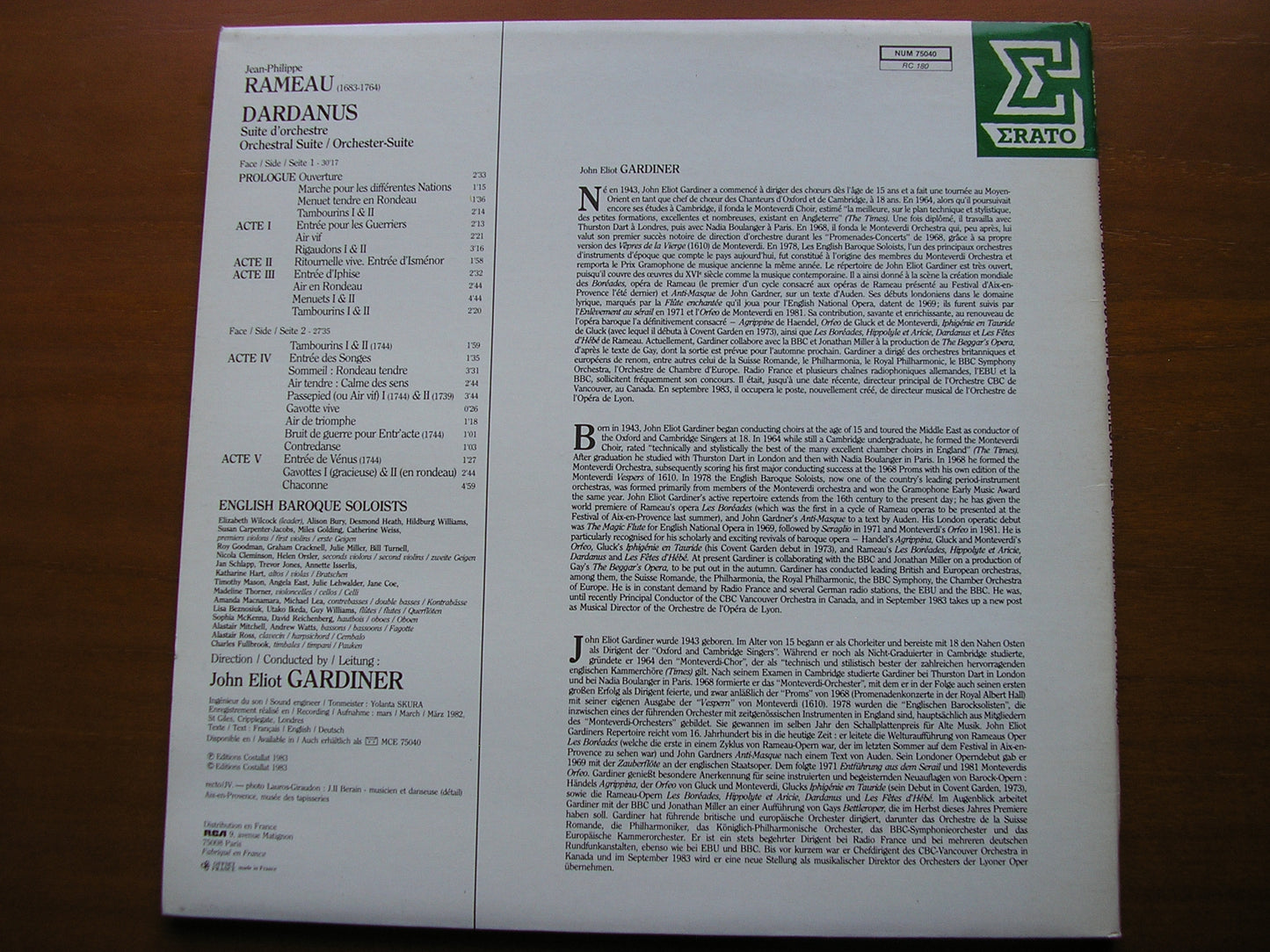 RAMEAU: DARDANUS  Orchestral Suite     GARDINER / ENGLISH BAROQUE SOLOISTS    NUM 75040