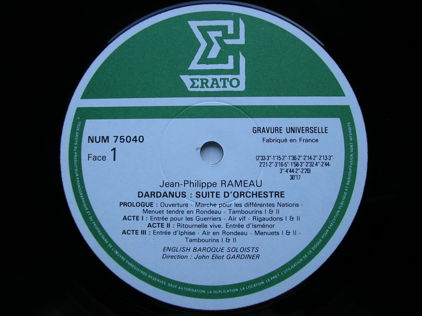 RAMEAU: DARDANUS  Orchestral Suite     GARDINER / ENGLISH BAROQUE SOLOISTS    NUM 75040