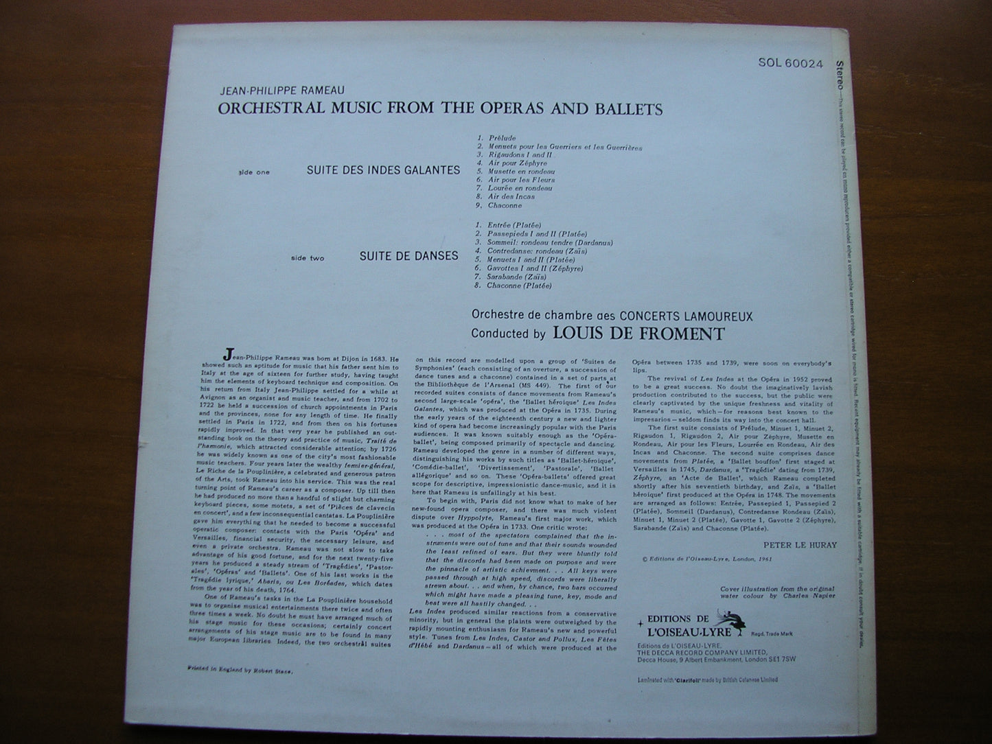 RAMEAU: ORCHESTRAL MUSIC: LES INDES GALANTES Suite / SUITE DE DANCES       FROMENT / LAMOUREUX ORCHESTRA       SOL 60024