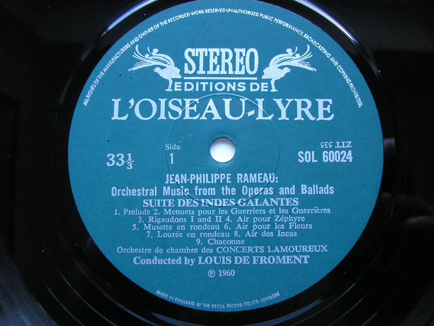 RAMEAU: ORCHESTRAL MUSIC: LES INDES GALANTES Suite / SUITE DE DANCES       FROMENT / LAMOUREUX ORCHESTRA       SOL 60024
