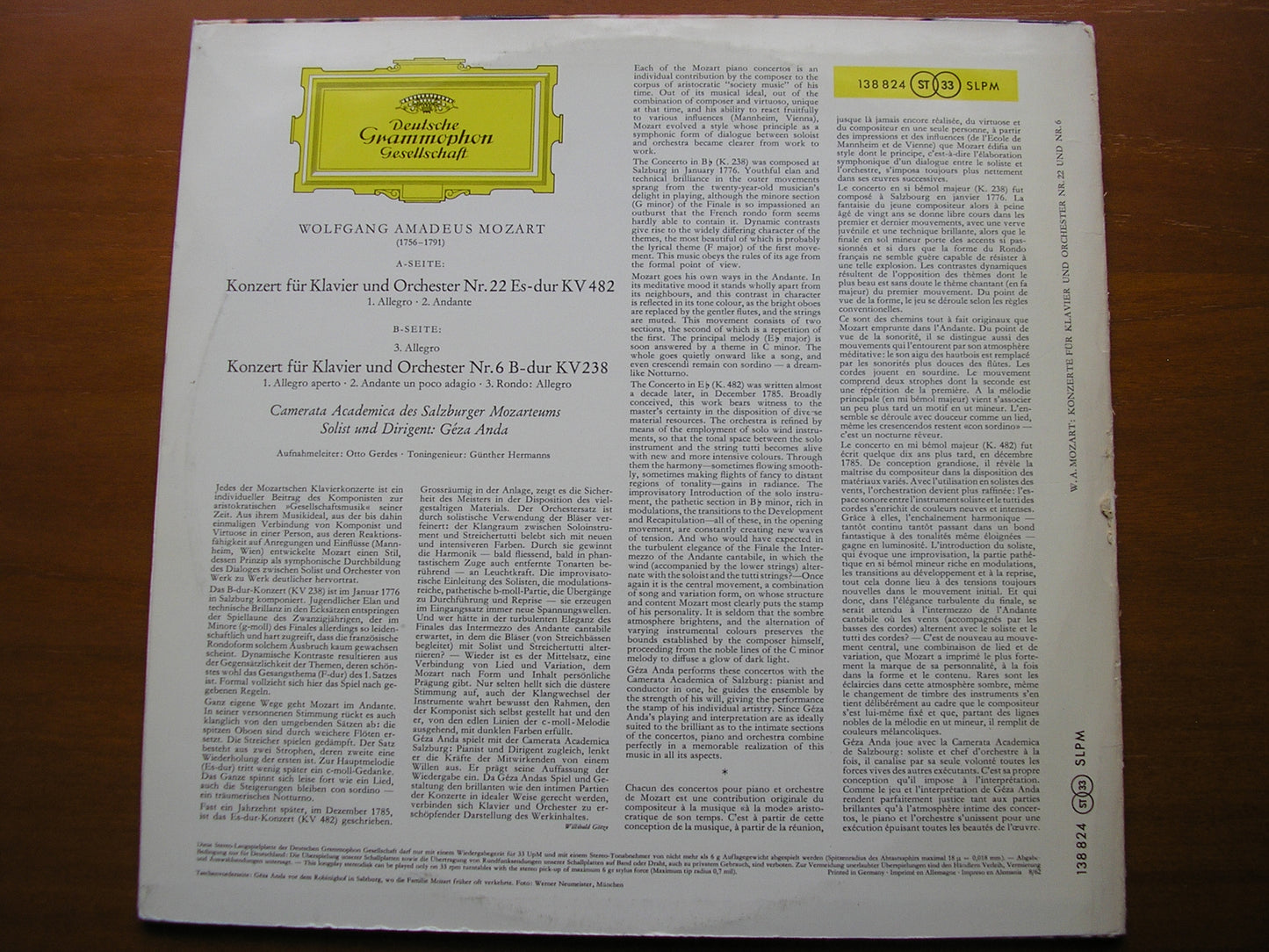 MOZART: PIANO CONCERTOS Nos 6  &  22          GEZA ANDA / CAMERATA ACADEMICA DES SALZBURGER MOZARTEUMS    138 824