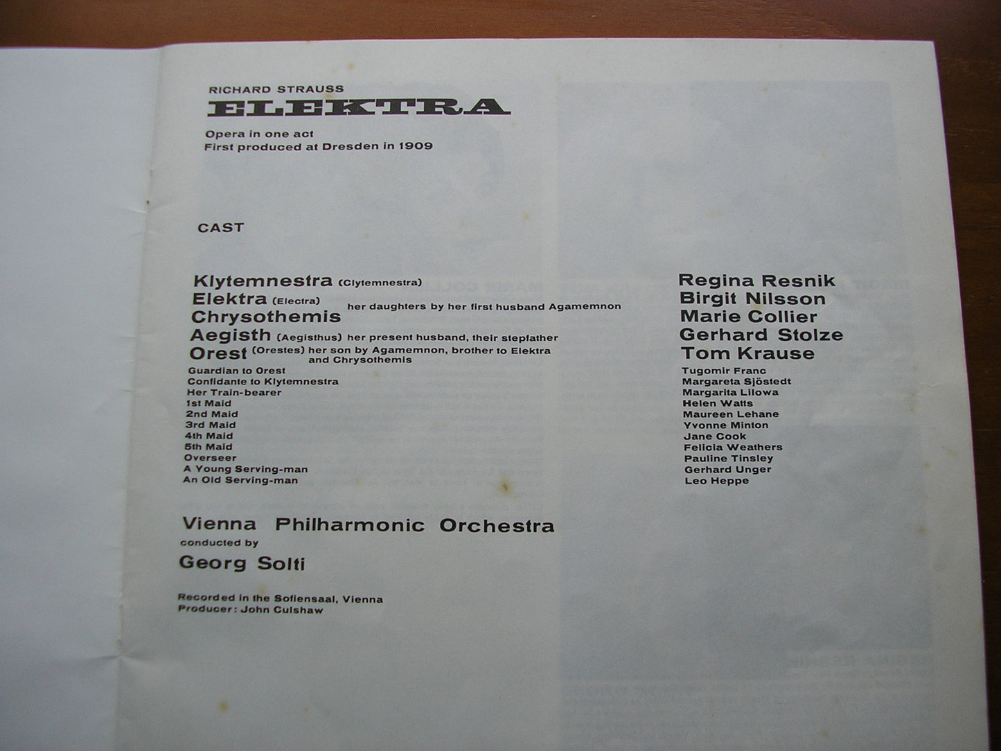 STRAUSS: ELEKTRA NILSSON / RESNIK / KRAUSE / VIENNA PHILHARMONIC / SOLTI 2LP test pressing SET 354 - 5