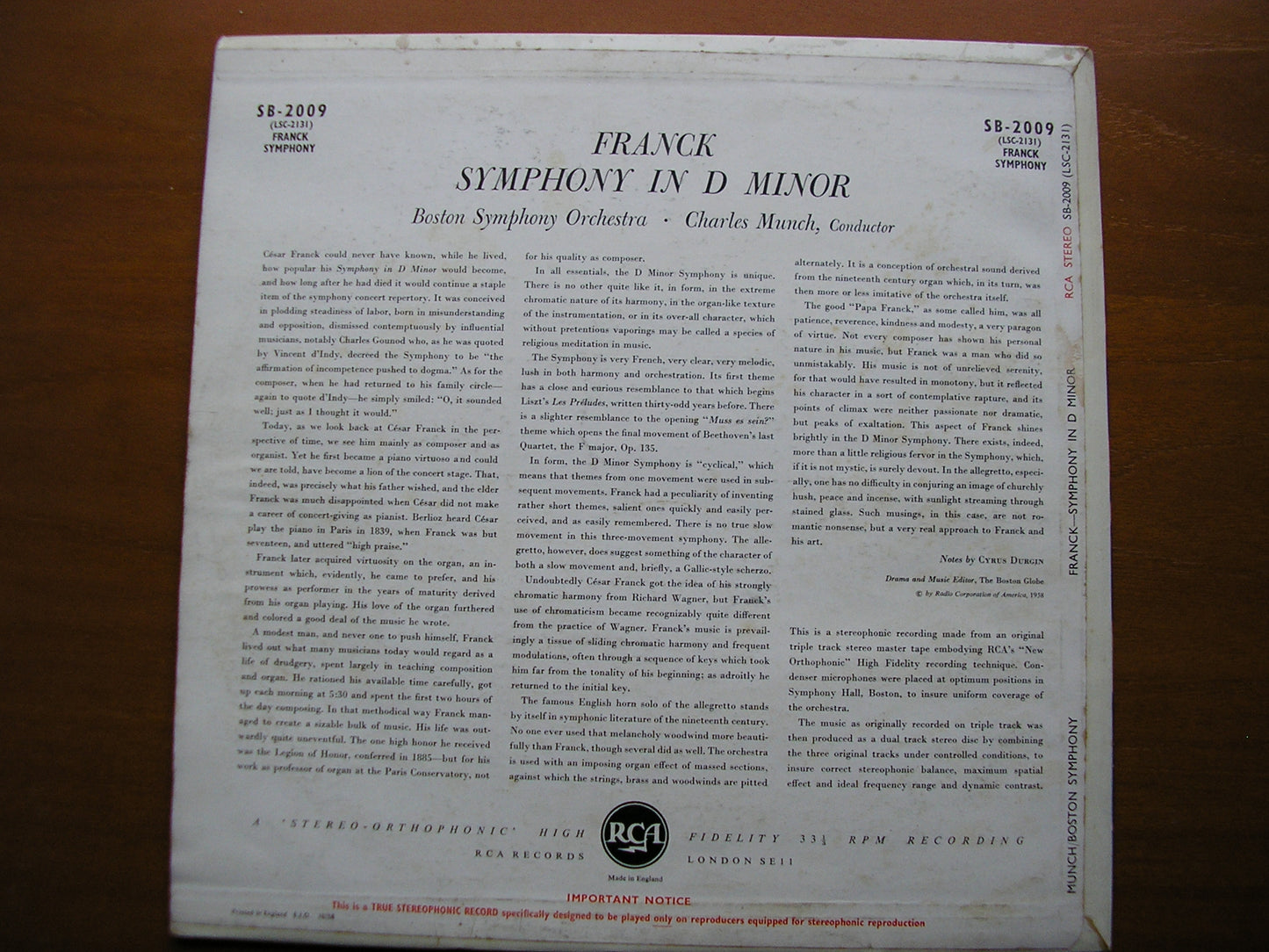 FRANCK: SYMPHONY in D MUNCH / BOSTON SYMPHONY SB 2009