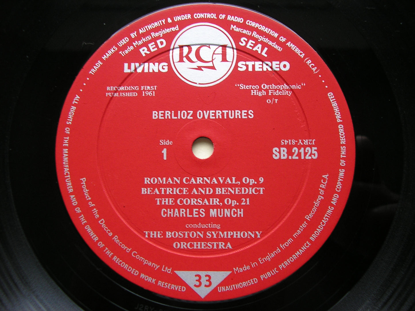 BERLIOZ: OVERTURES CHARLES MUNCH / BOSTON SYMPHONY SB 2125