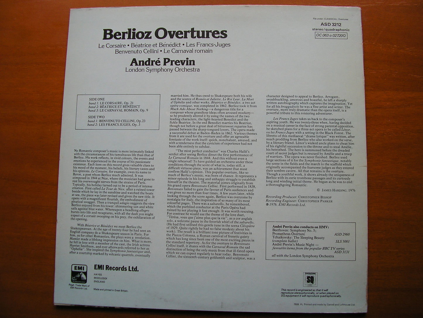 BERLIOZ: OVERTURES ANDRE PREVIN / LONDON SYMPHONY ASD 3212