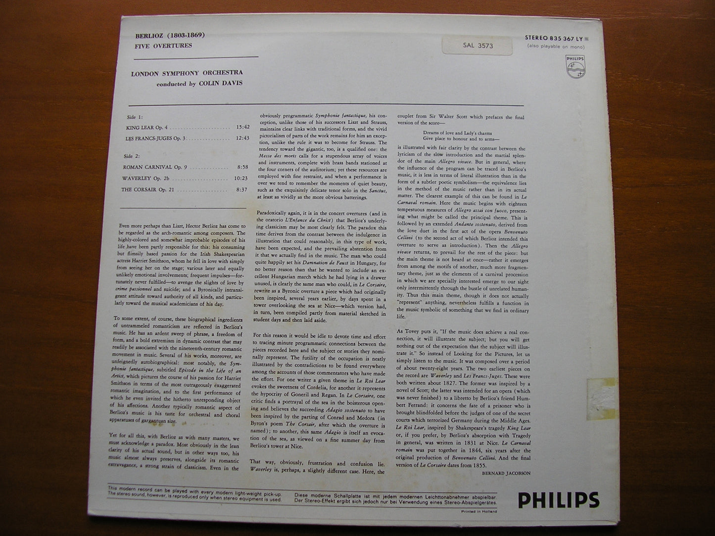 BERLIOZ: OVERTURES COLIN DAVIS / LONDON SYMPHONY SAL 3573