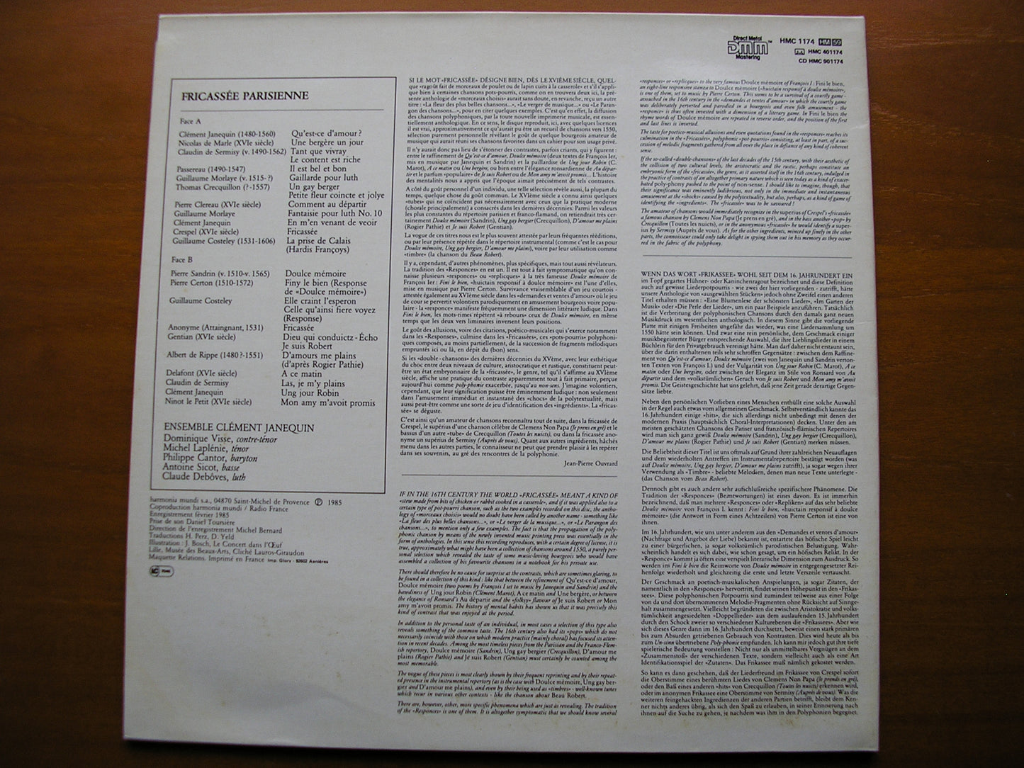 FRICASSEE PARISIENNE: FRENCH SONGS OF THE RENAISSANCE ENSEMBLE CLEMENT JANNEQUIN HMC 1174