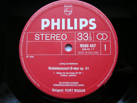 BEETHOVEN: VIOLIN CONCERTO     ACCARDO / LEIPZIG GEWANDHAUS / MASUR      9500 407