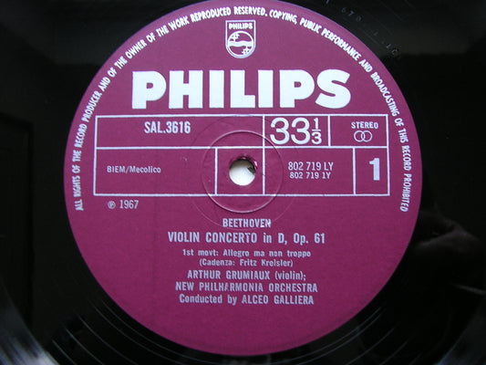 BEETHOVEN: VIOLIN CONCERTO    GRUMIAUX / NEW PHILHARMONIA / GALLIERA    SAL 3616