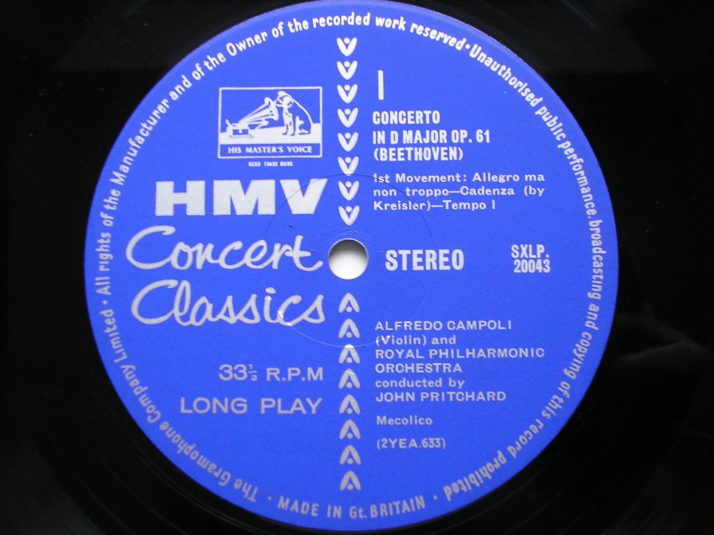 BEETHOVEN: VIOLIN CONCERTO CAMPOLI / ROYAL PHILHARMONIC / PRITCHARD SXLP 20043