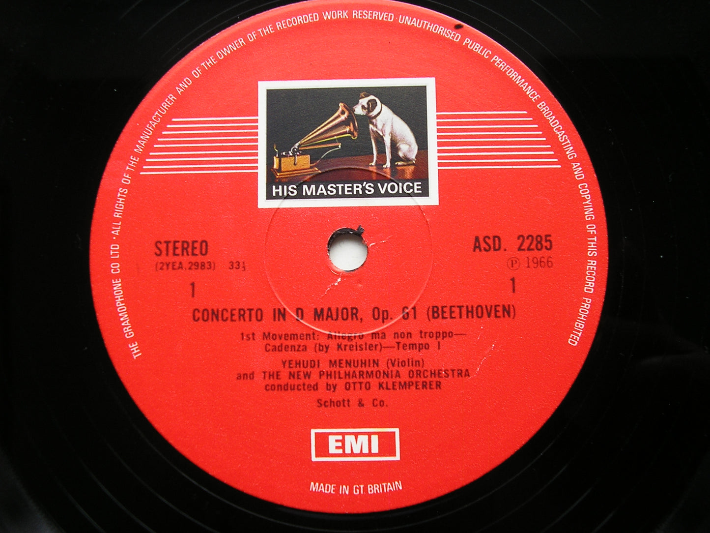 BEETHOVEN: VIOLIN CONCERTO MENUHIN / NEW PHILHARMONIA / KLEMPERER ASD 2285