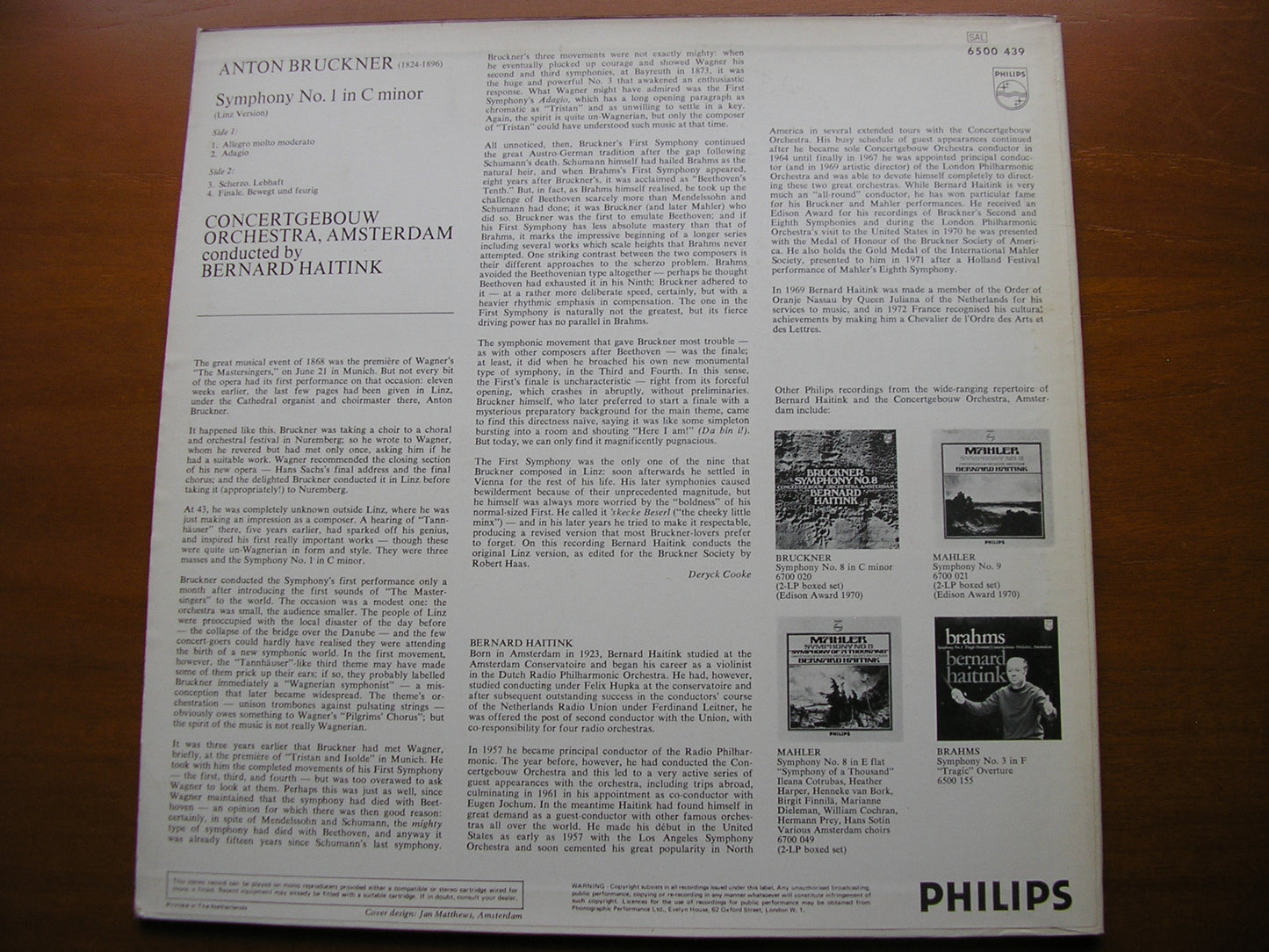 BRUCKNER: SYMPHONY No. 1      HAITINK / CONCERTGEBOUW ORCHESTRA      6500 439