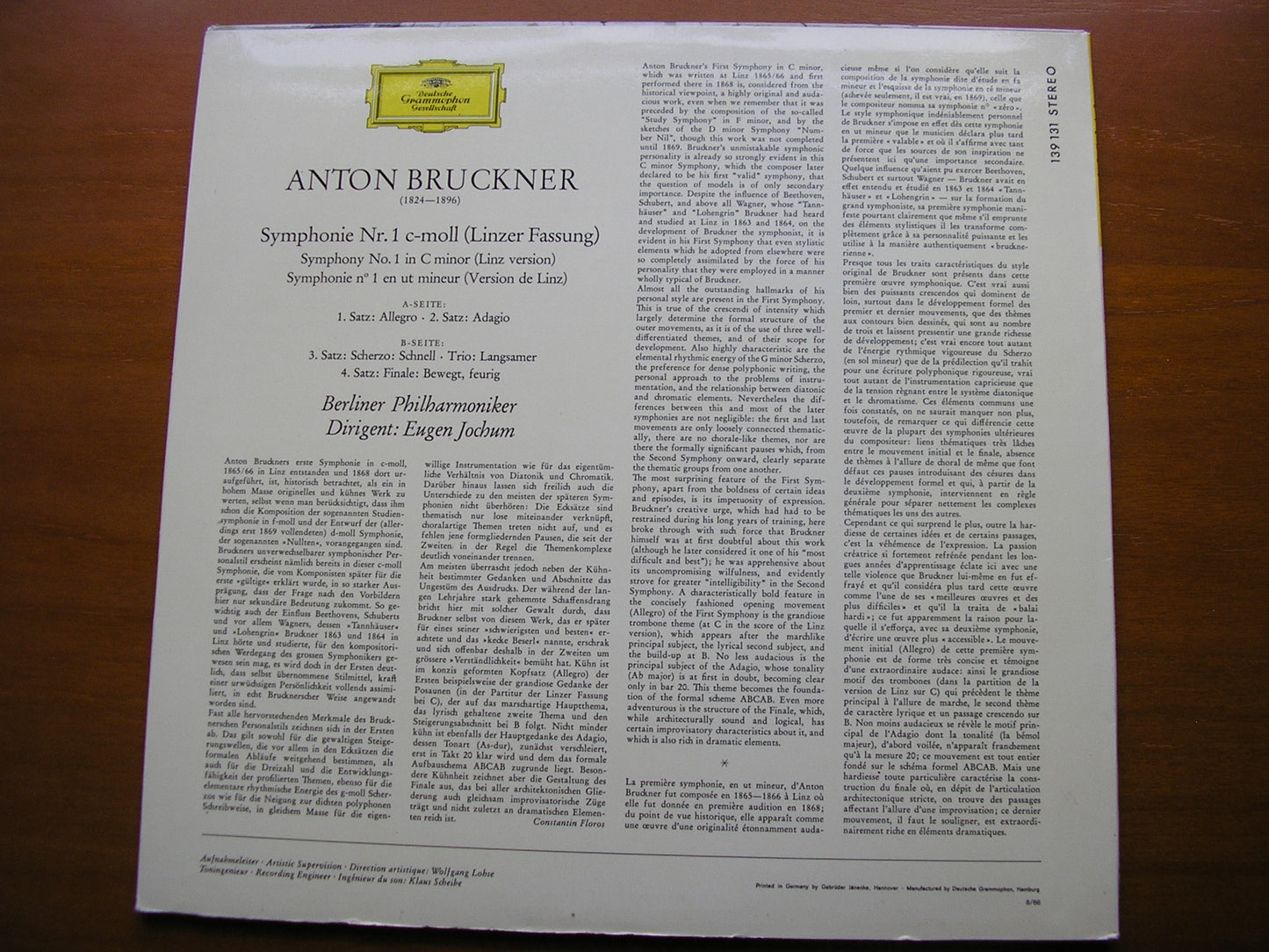 BRUCKNER: SYMPHONY No. 1      JOCHUM / BERLIN PHILHARMONIC     139 131