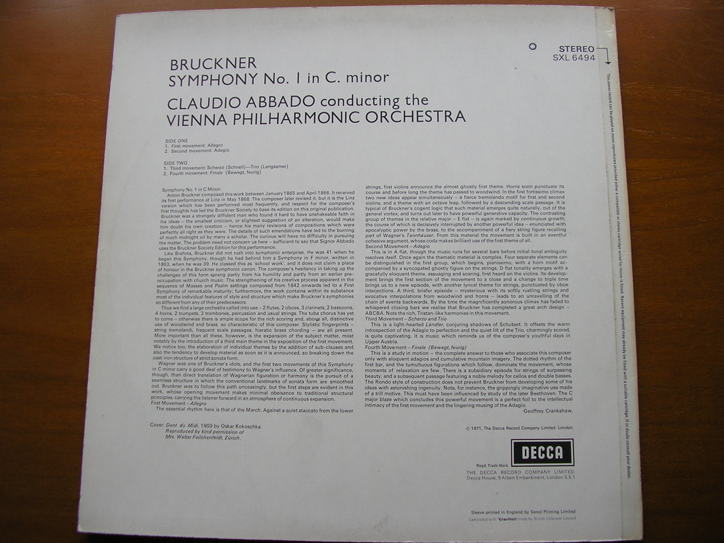 BRUCKNER: SYMPHONY No. 1 ABBADO / VIENNA PHILHARMONIC SXL 6494