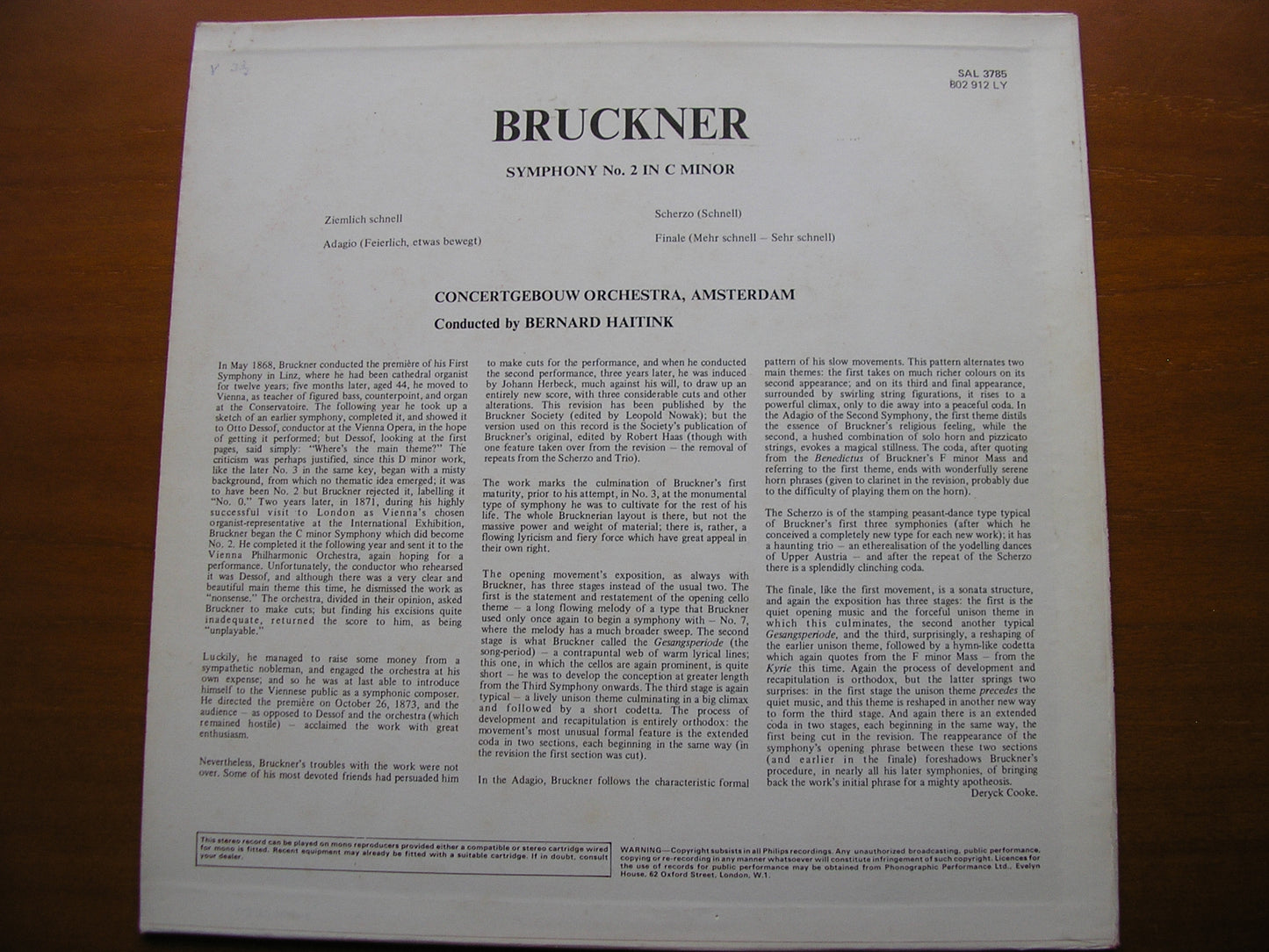 BRUCKNER: SYMPHONY No. 2      HAITINK / CONCERTGEBOUW ORCHESTRA      SAL 3785