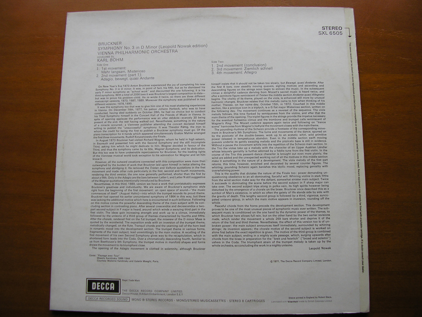 BRUCKNER: SYMPHONY No. 3 BOHM / VIENNA PHILHARMONIC SXL 6505