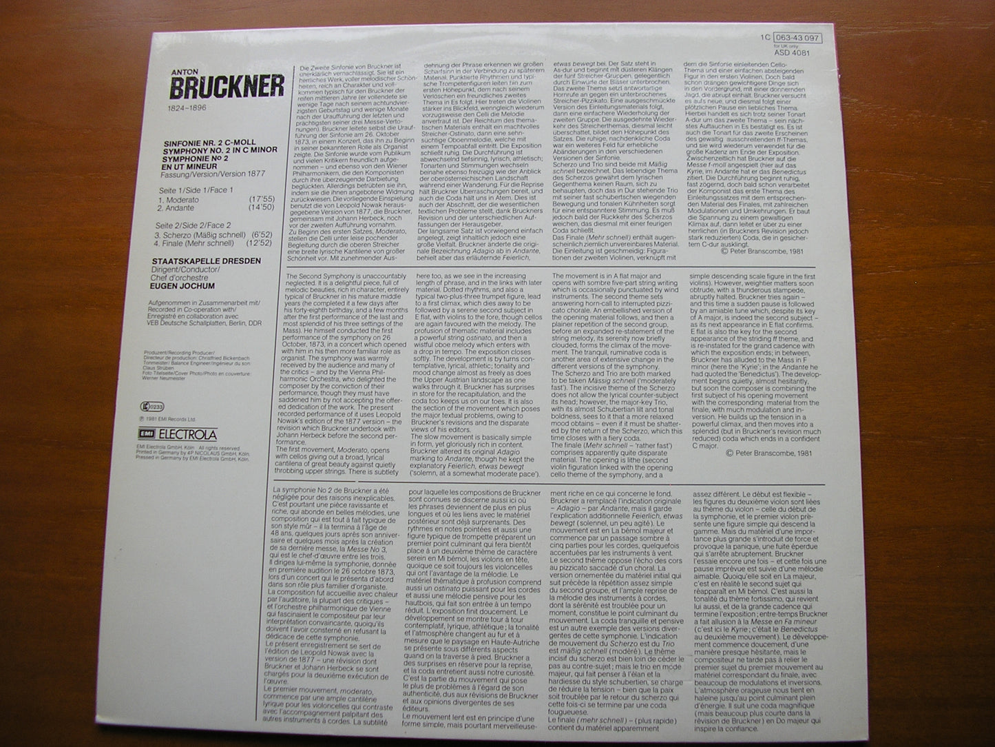 BRUCKNER: SYMPHONY No. 2        JOCHUM / DRESDEN STATE ORCHESTRA      ASD 4081