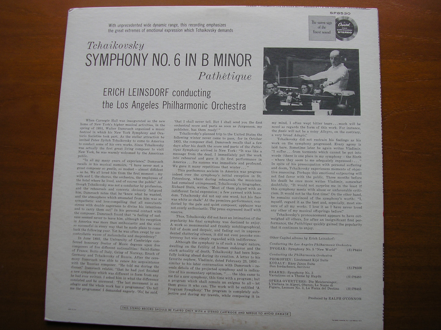 TCHAIKOVSKY: SYMPHONY No. 6 'Pathetique' LEINSDORF / LOS ANGELES PHILHARMONIC SP 8530