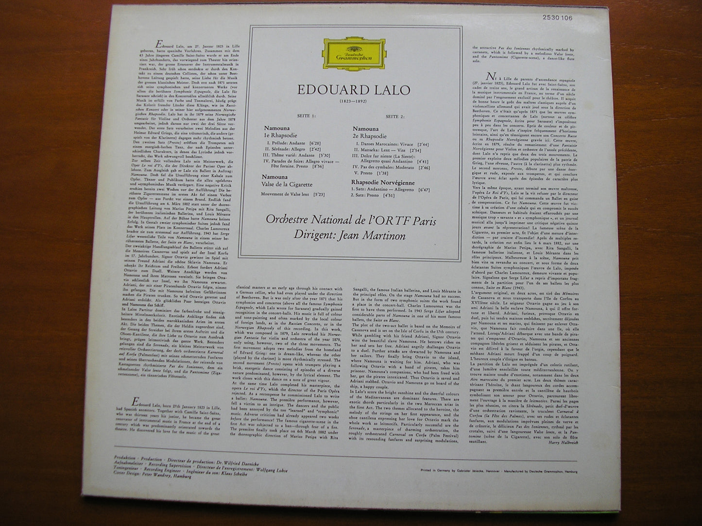 LALO: NAMOUNA / RHAPSODIE NORVEGIENNE     MARTINON / FRENCH NATIONAL RADIO ORCHESTRA   2530 106