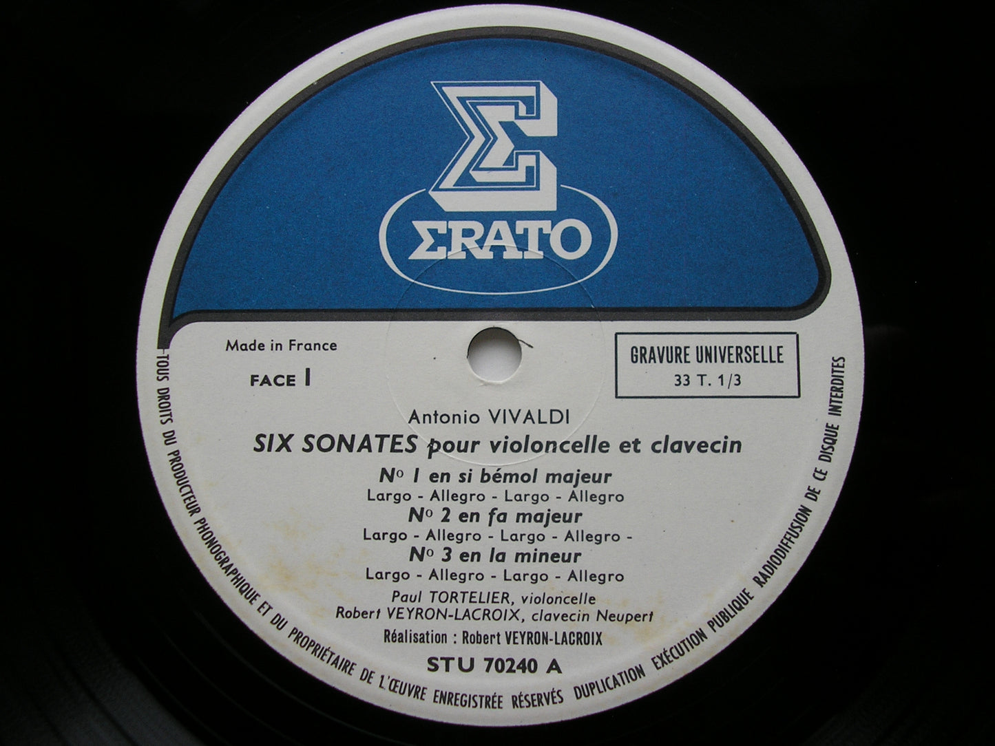 VIVALDI: SIX SONATAS FOR CELLO & HARPSICHORD     TORTELIER / VEYRON - LACROIX      STU 70240