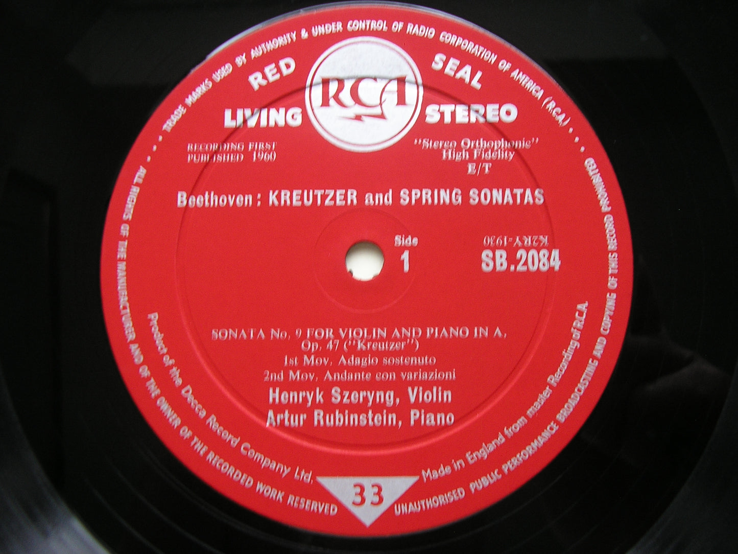 BEETHOVEN: SONATAS FOR VIOLIN & PIANO 'Kreutzer' Op. 47 / 'Spring' Op. 24 SZERYNG / RUBINSTEIN SB 2084