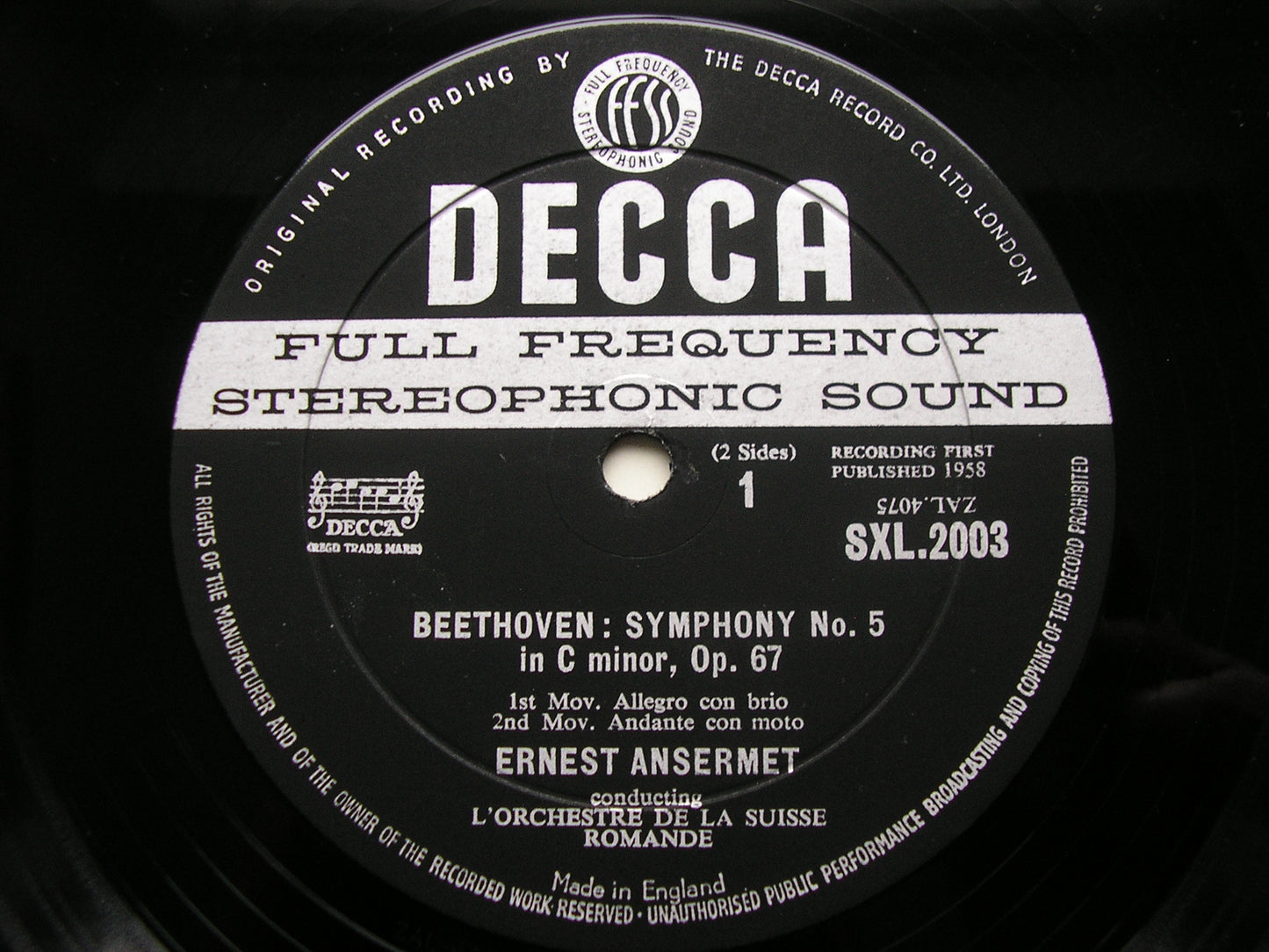 BEETHOVEN: SYMPHONY No. 5 / EGMONT OVERTURE ANSERMET / SUISSE ROMANDE SXL 2003