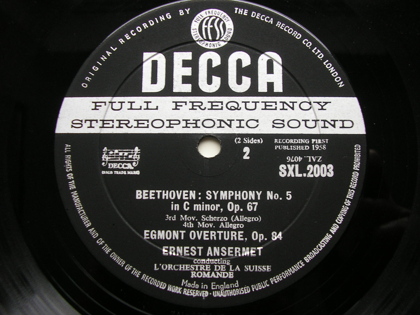 BEETHOVEN: SYMPHONY No. 5 / EGMONT OVERTURE ANSERMET / SUISSE ROMANDE SXL 2003