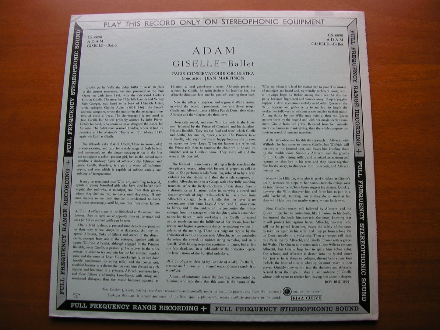 ADAM: GISELLE PARIS CONSERVATOIRE ORCHESTRA / MARTINON CS 6098