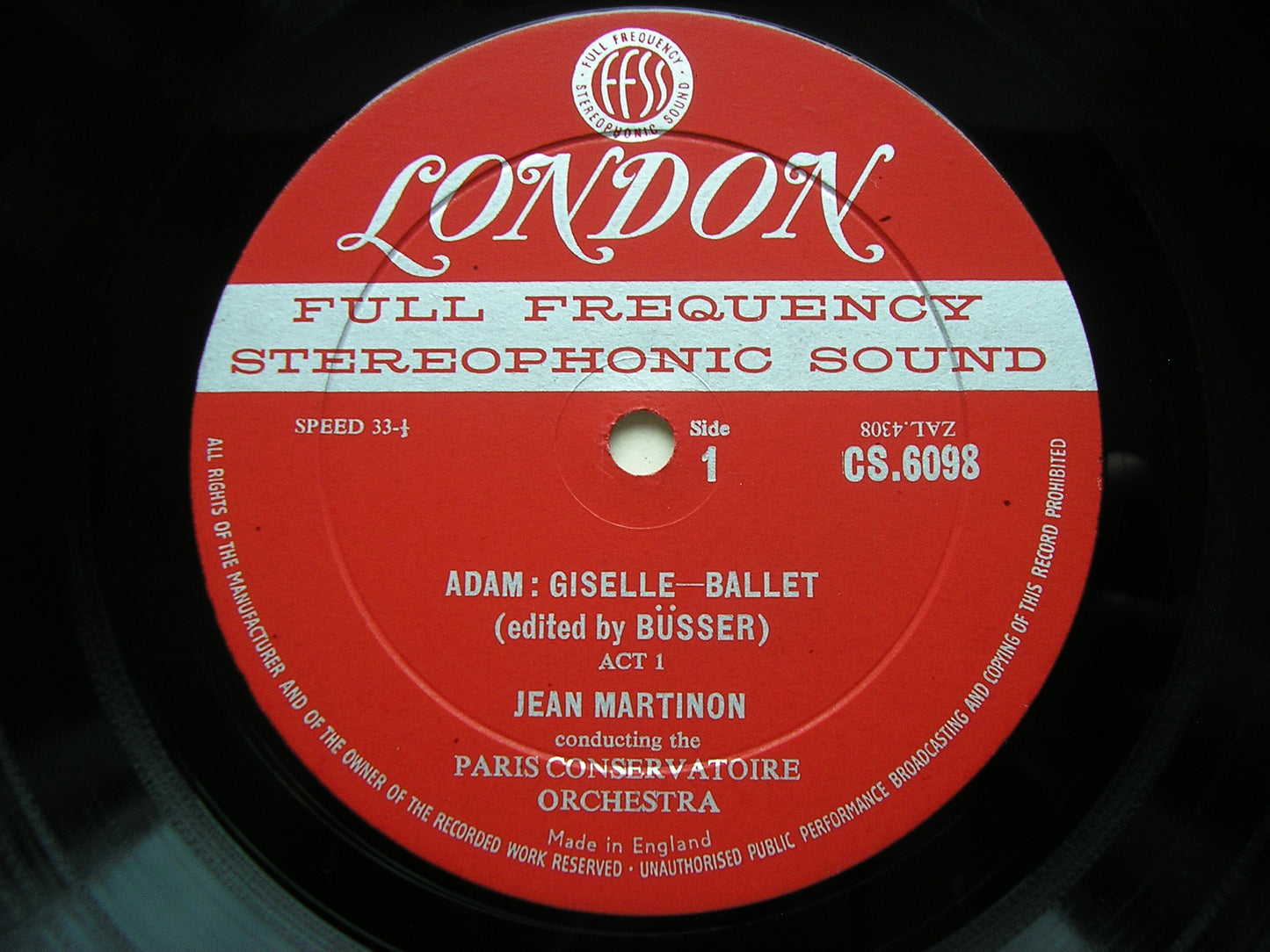 ADAM: GISELLE PARIS CONSERVATOIRE ORCHESTRA / MARTINON CS 6098