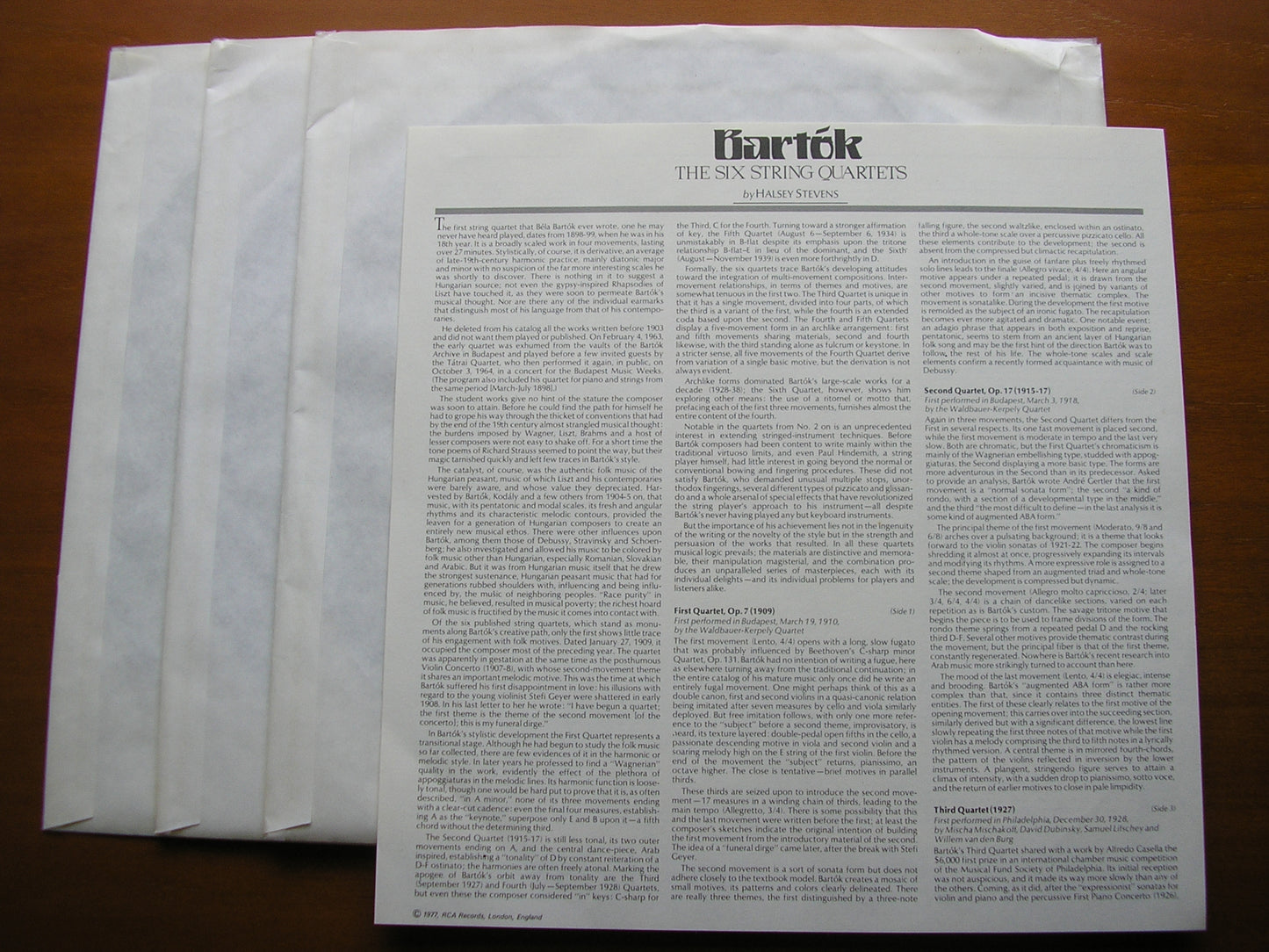 BARTOK: THE STRING QUARTETS GUARNERI QUARTET 3 LP RL 02412