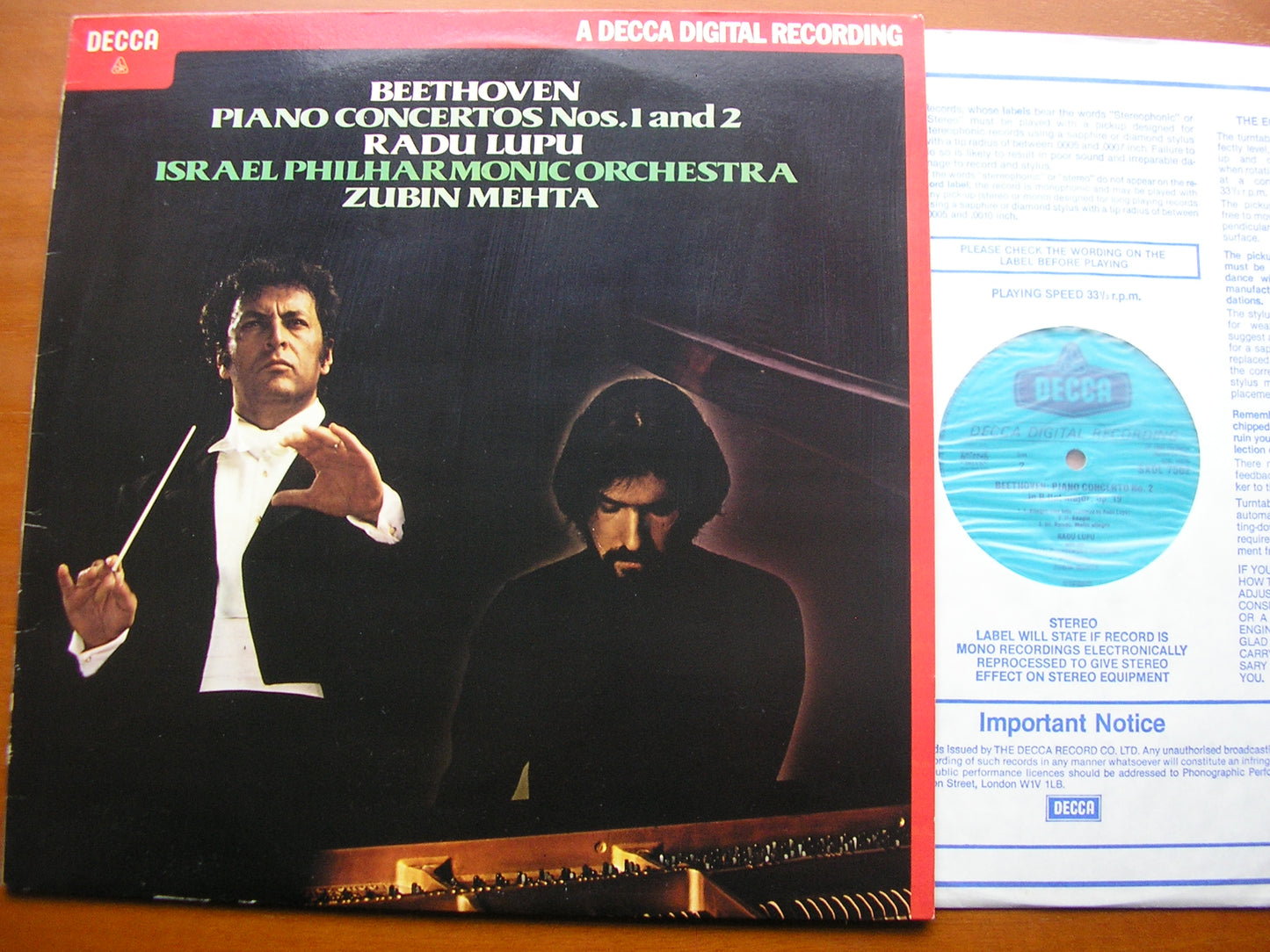 BEETHOVEN: PIANO CONCERTOS Nos. 1 & 2 RADU LUPU / ISRAEL PHILHARMONIC / ZUBIN MEHTA SXDL 7502