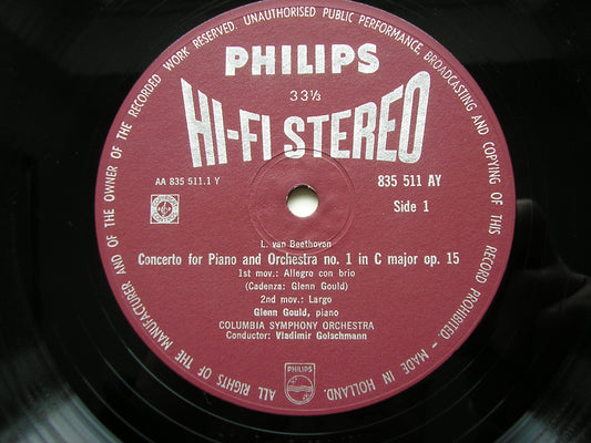 BEETHOVEN: PIANO CONCERTO No. 1 / BACH: PIANO CONCERTO No. 5 GOULD / COLUMBIA SYMPHONY / GOLSCHMANN SABL 107