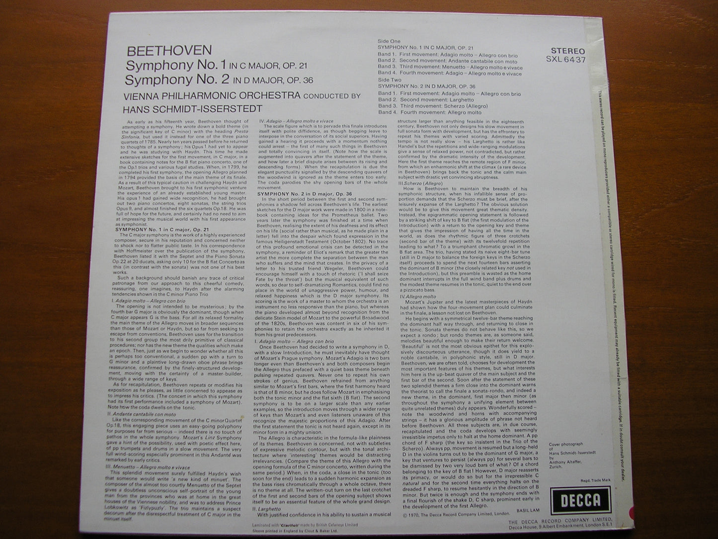 BEETHOVEN: SYMPHONIES 1 & 2 HANS SCHMIDT- ISSERSTEDT / VIENNA PHILHARMONIC ORCHESTRA SXL 6437