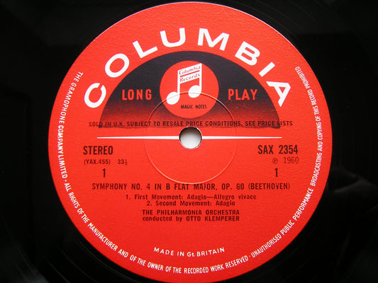 SAX 2354  BEETHOVEN: SYMPHONY No. 4 / OVERTURE Consecration of the House    OTTO KLEMPERER / PHILHARMONIA