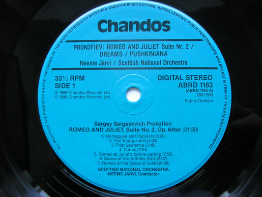 PROKOFIEV: ROMEO & JULIET Suite No. 2 / PUSHKINIANA / DREAMS JARVI / SCOTTISH NATIONAL ORCHESTRA ABRD 1183