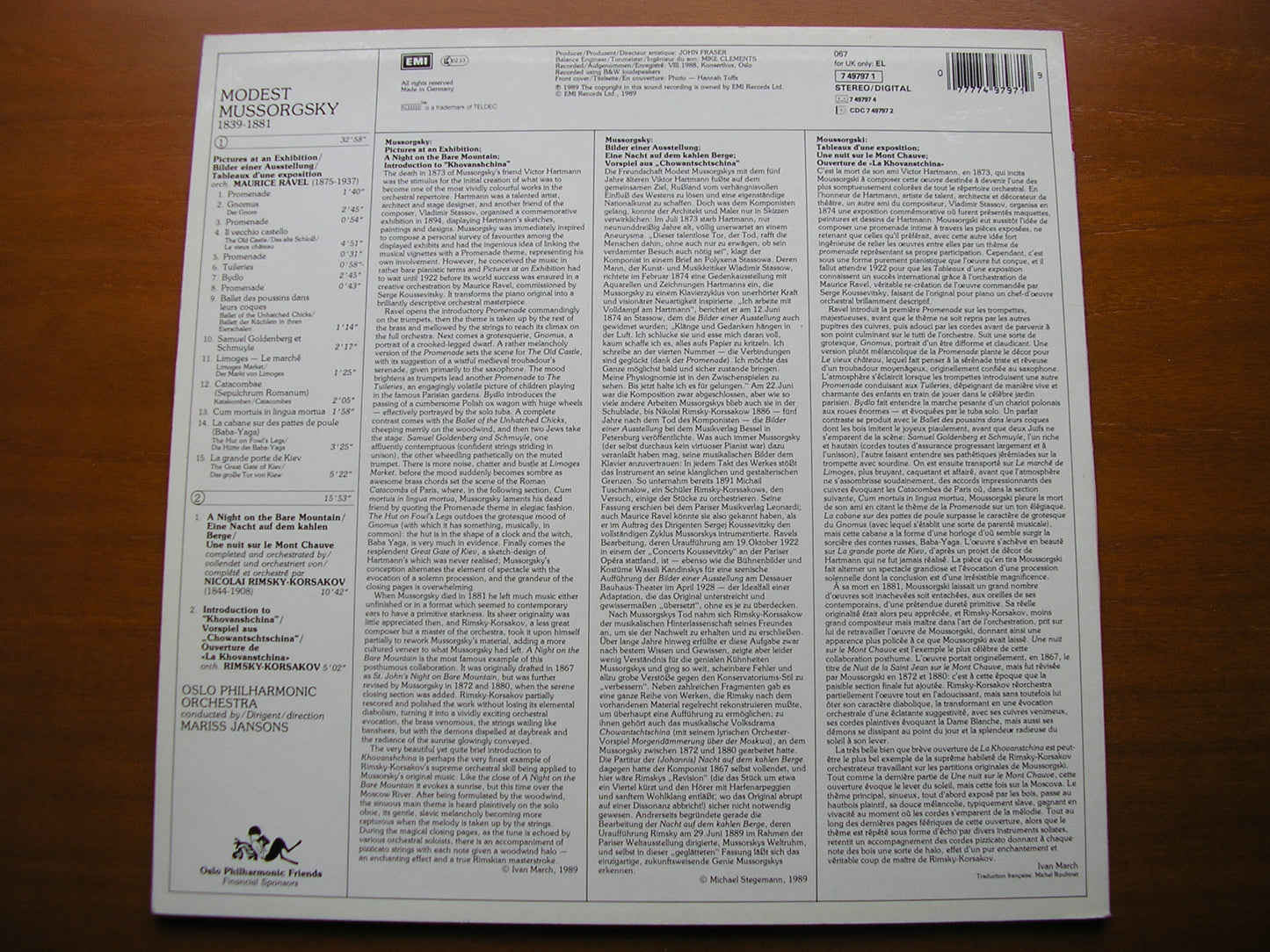 MUSSORGSKY: PICTURES AT AN EXHIBITION / NIGHT ON BARE MOUNTAIN    JANSONS / OSLO PHILHARMONIC     7 49747