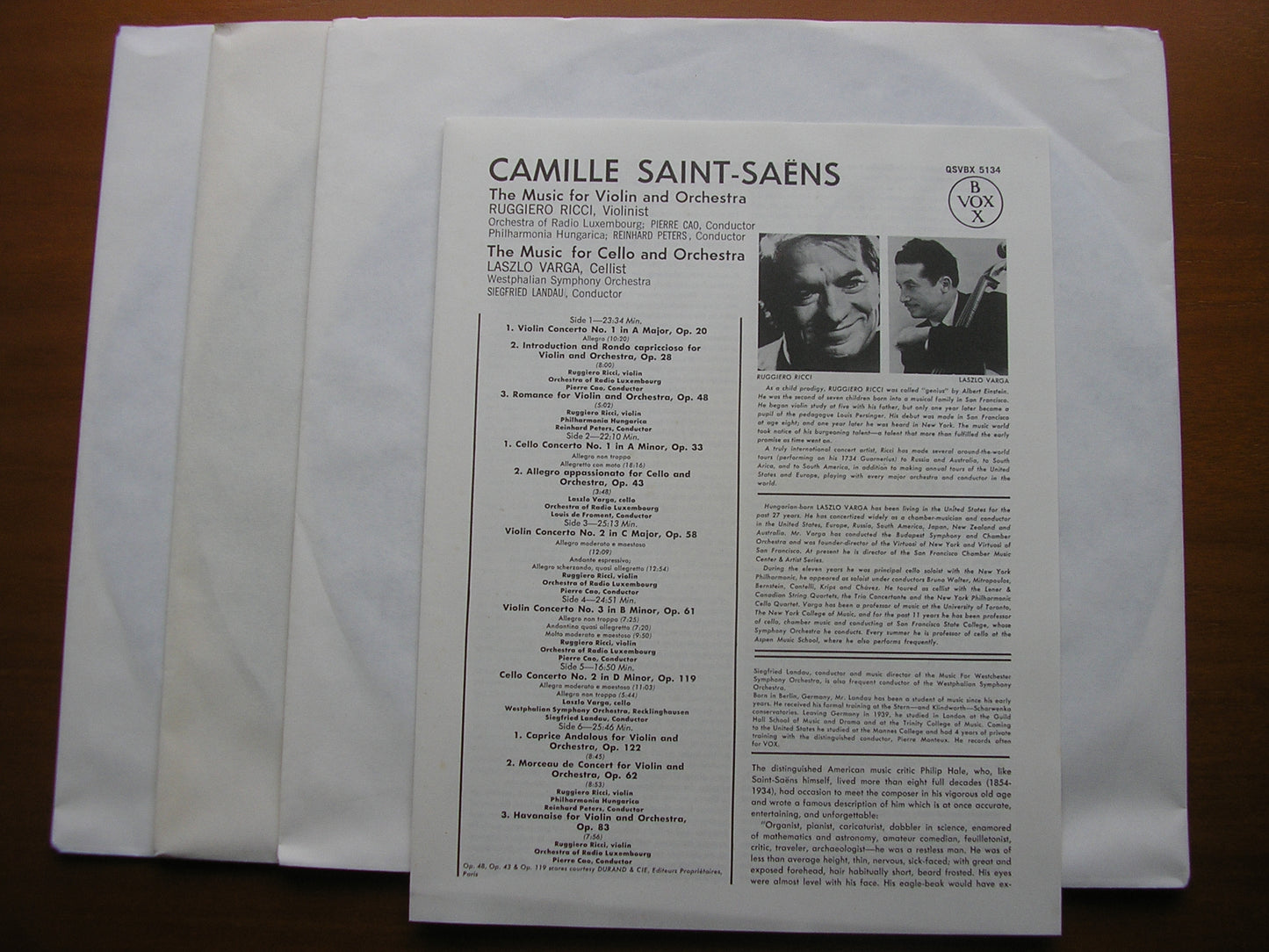 SAINT-SAENS: ALL THE WORKS FOR VIOLIN & ORCHESTRA / CELLO & ORCHESTRA RUGGIERO RICCI / LASZLO VARGA / FROMENT / PETERS / CAO QSVBX 5134