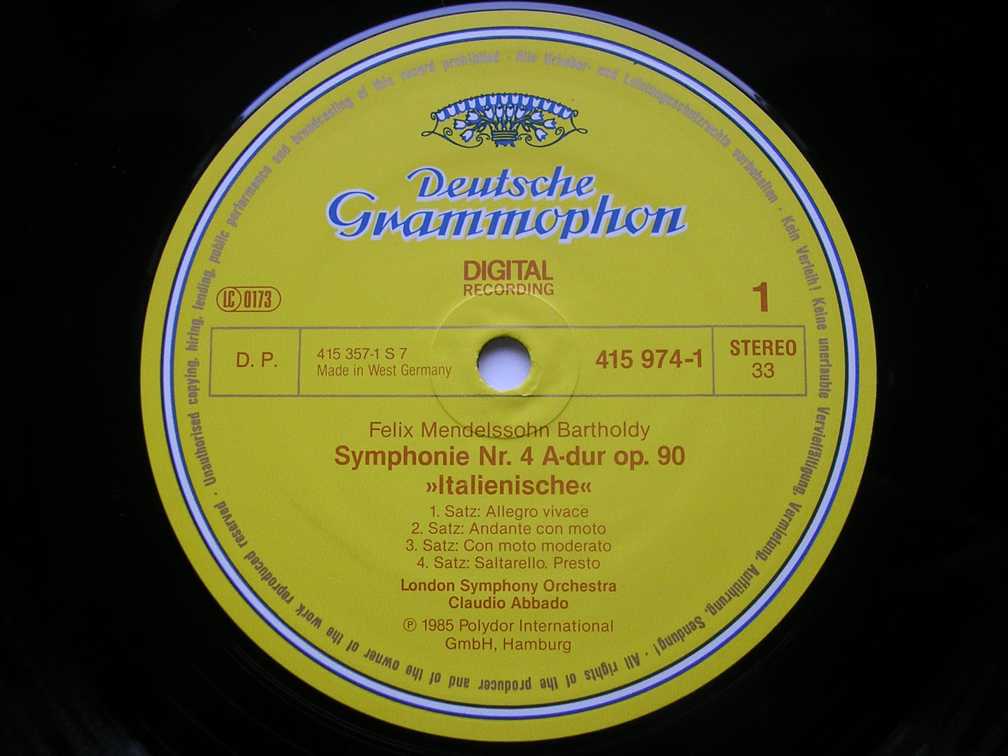 MENDELSSOHN: SYMPHONIES Nos. 4 'Italian' & 5 'Reformation' ABBADO / LONDON SYMPHONY 415 974