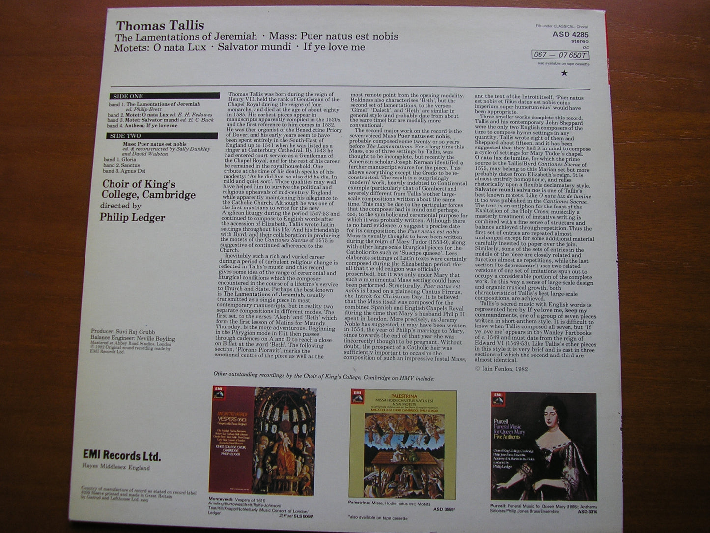 TALLIS: THE LAMENTATIONS OF JEREMIAH / MASS Puer natus est nobis CHOIR OF KING'S COLLEGE / LEDGER ASD 4285