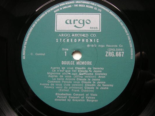 DOULCE MEMOIRE: FRENCH CHANSONS OF THE 16th CENTURY PURCELL CONSORT / GRAYSTON BURGESS ZRG 667