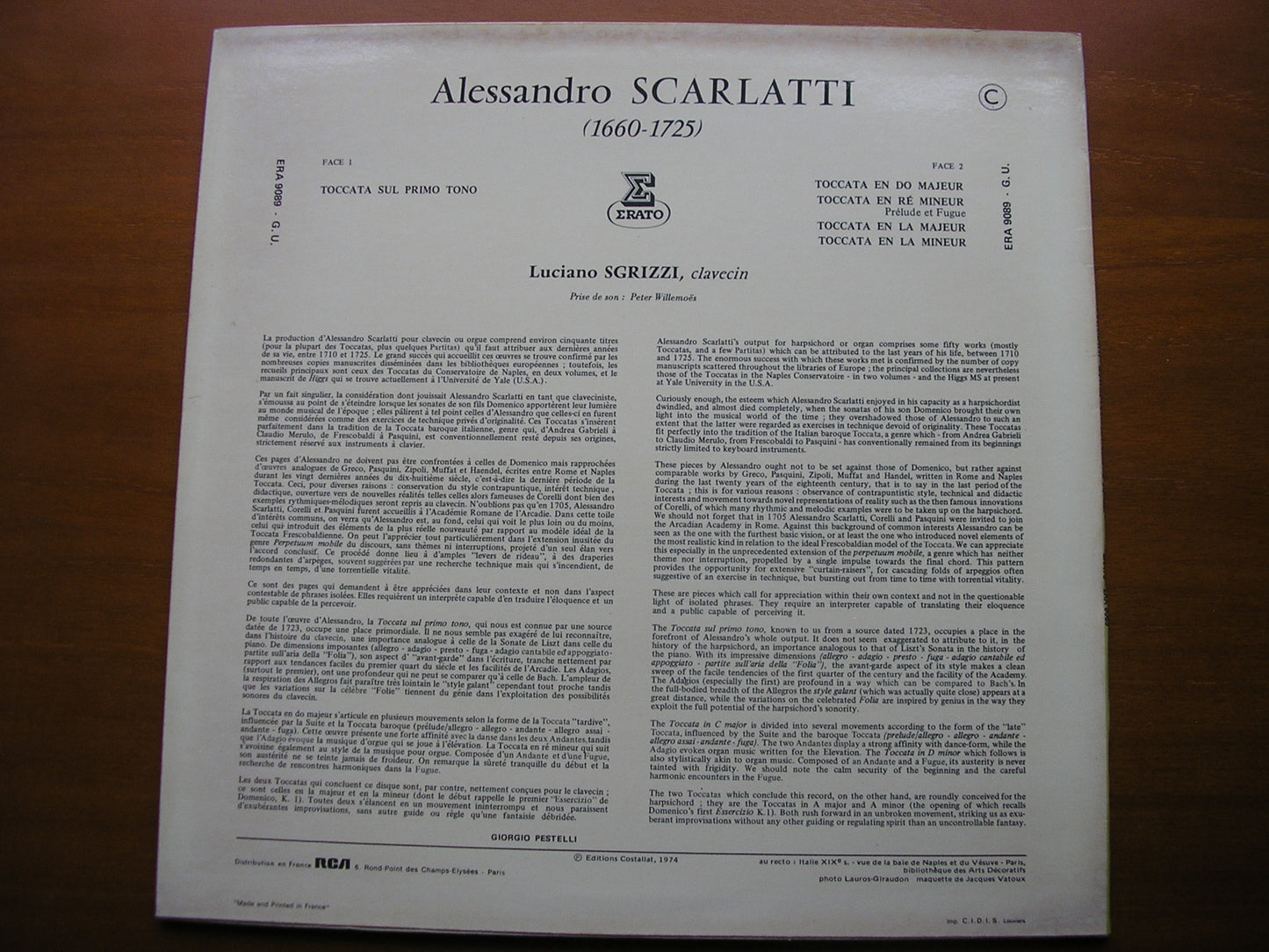 ALESSANDRO SCARLATTI: FIVE TOCCATAS SGRIZZI ERA 9089