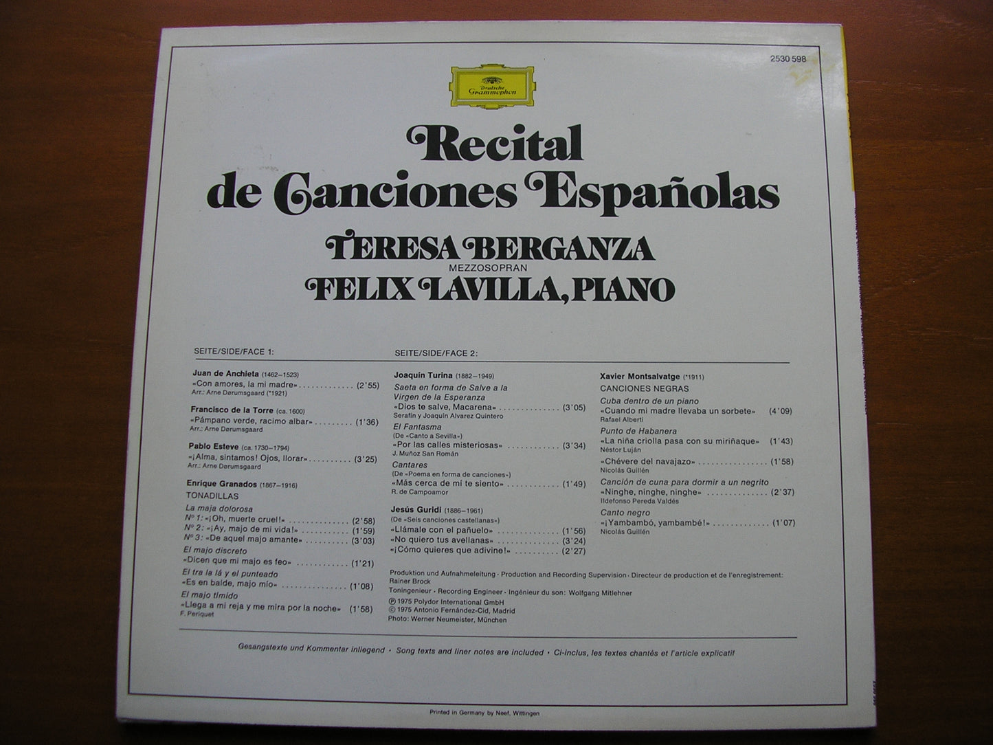 SPANISH SONGS FROM 16th to the 20th CENTURY BERGANZA / LAVILLA 2530 598