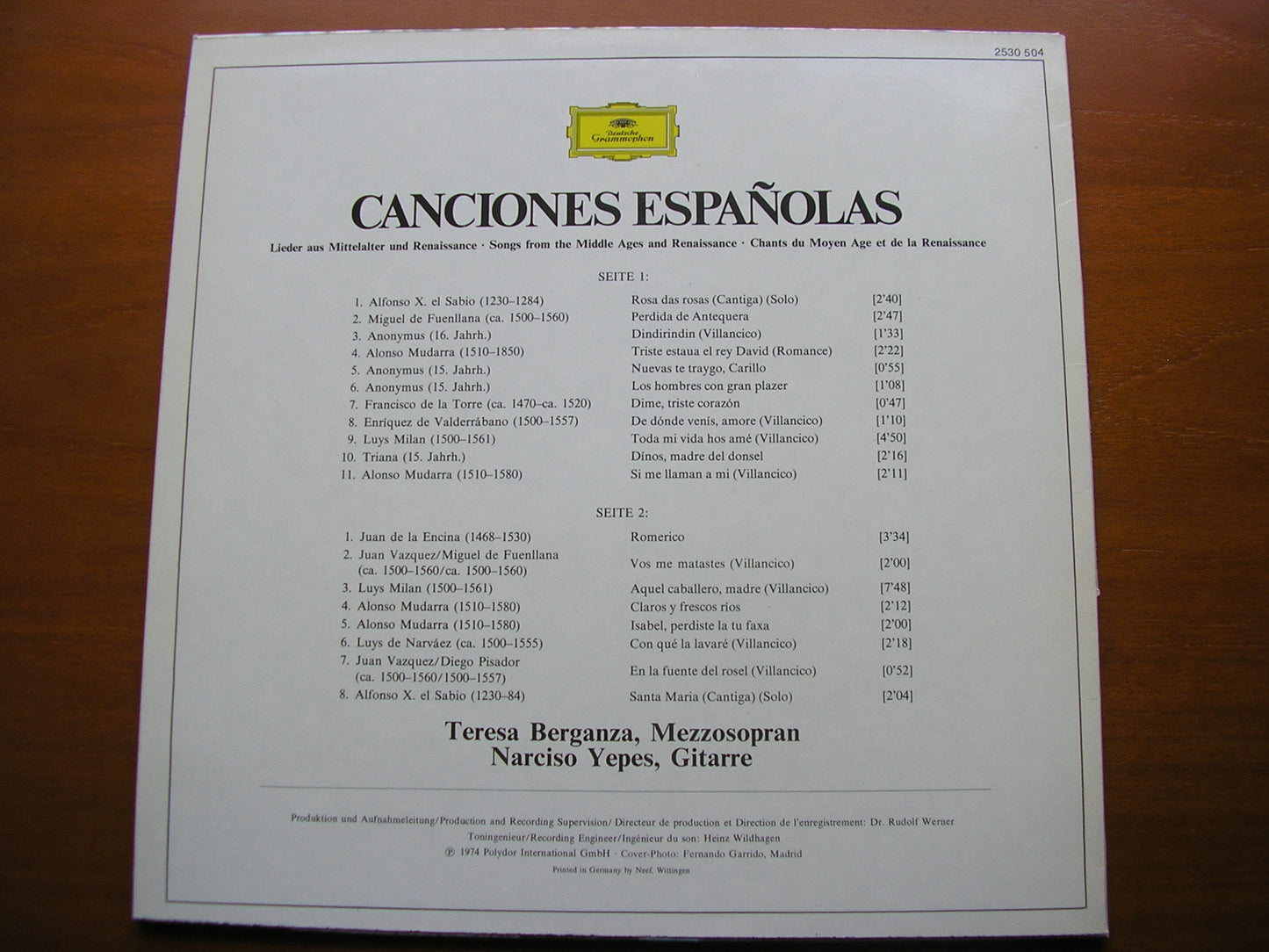 SPANISH SONGS FROM THE MIDDLE AGES & THE RENAISSANCE BERGANZA / YEPES 2530 504