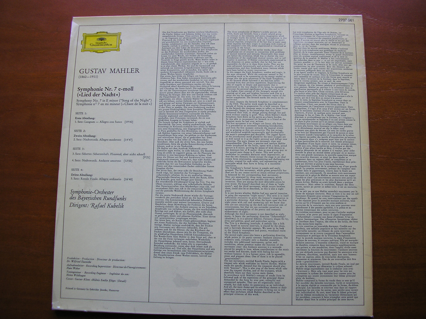 MAHLER: SYMPHONY No. 7 KUBELIK / BAVARIAN RADIO SYMPHONY 2707 061