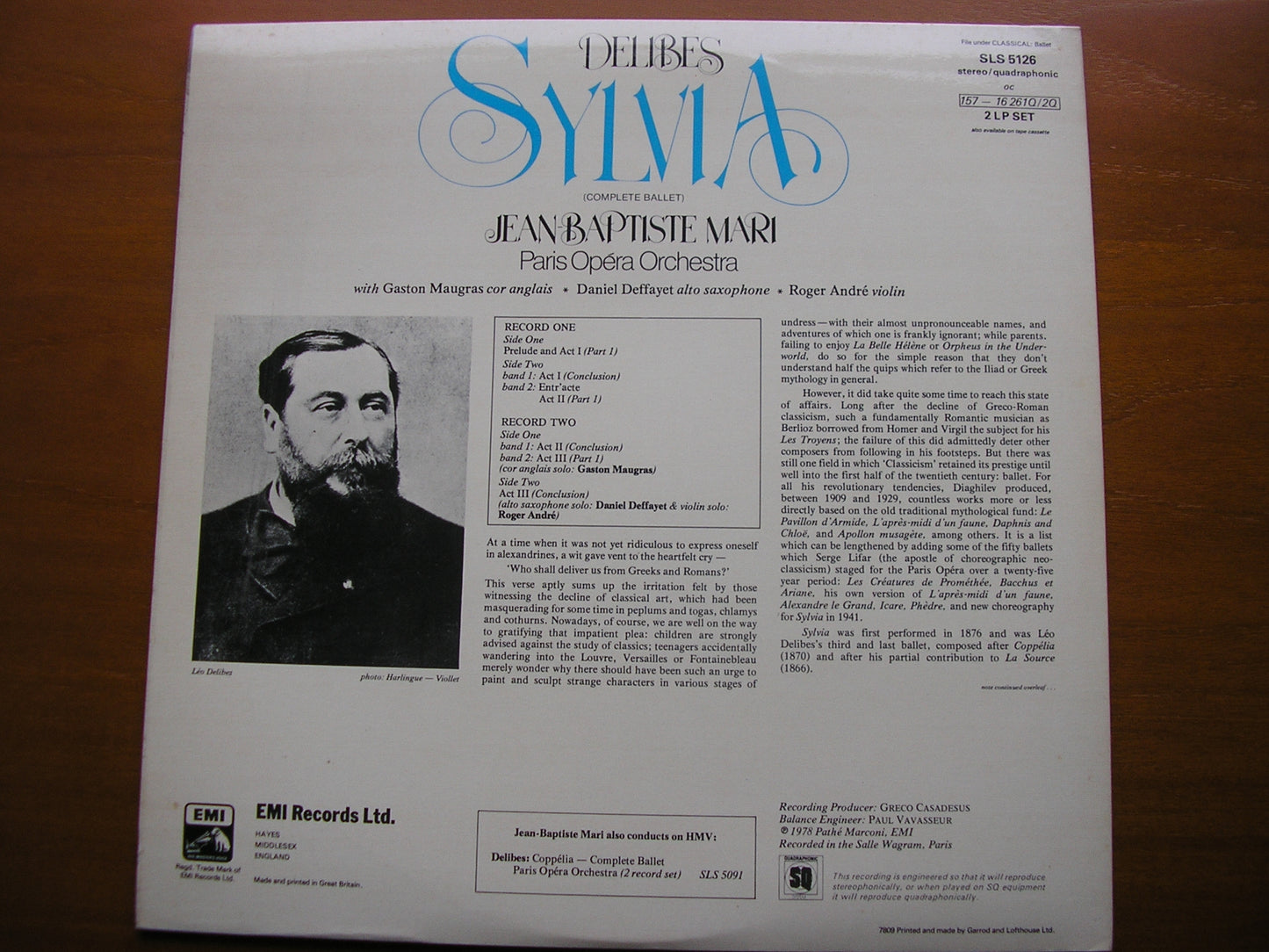 DELIBES: SYLVIA      MARI / PARIS OPERA ORCHESTRA      2LP     SLS 5126