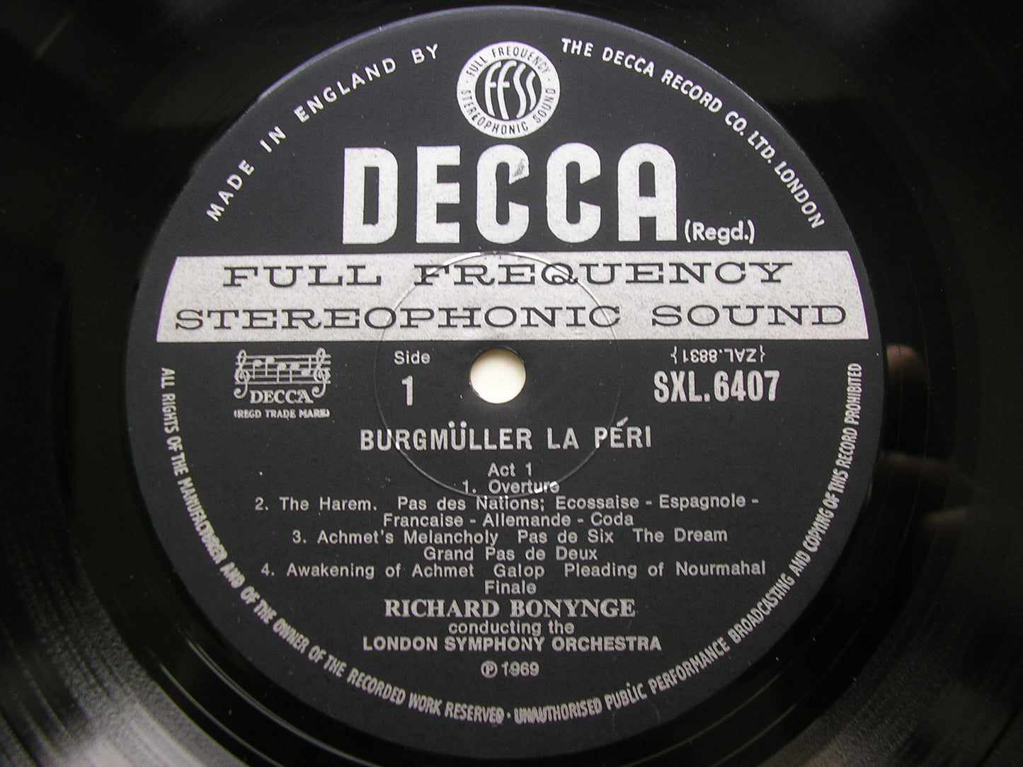 BURGMULLER: LA PERI  (complete ballet 1843)       BONYNGE / LONDON SYMPHONY     SXL 6407