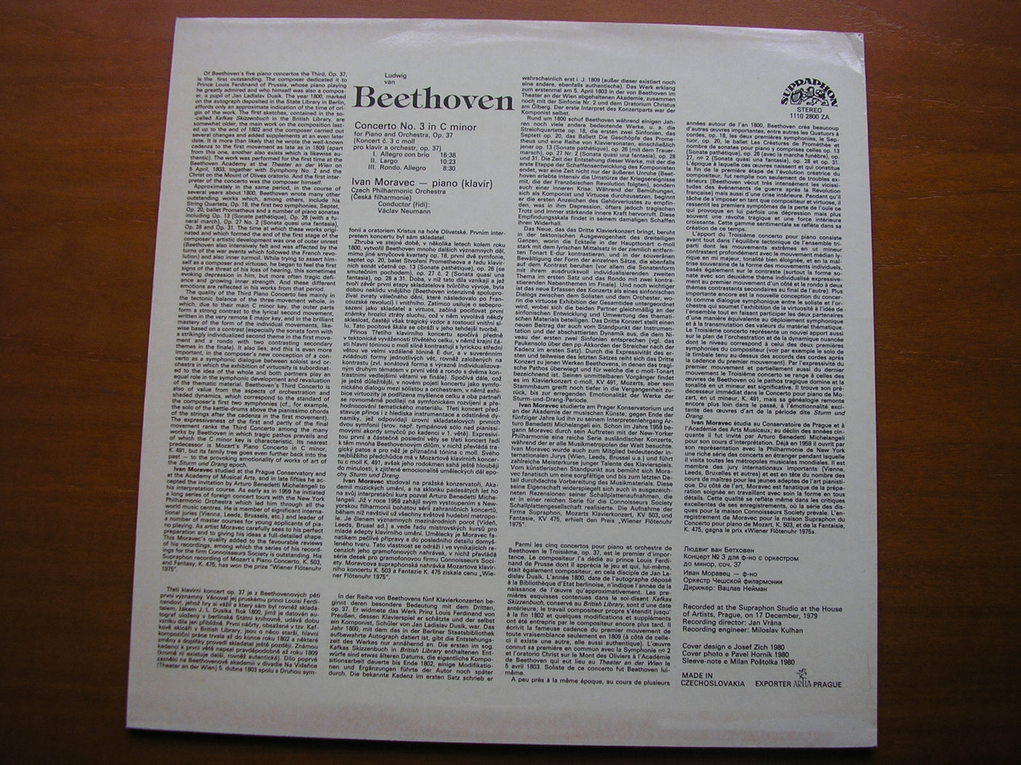 BEETHOVEN: PIANO CONCERTO No. 3 MORAVEC / CZECH PHILHARMONIC / NEUMANN 1110 2800 ZA