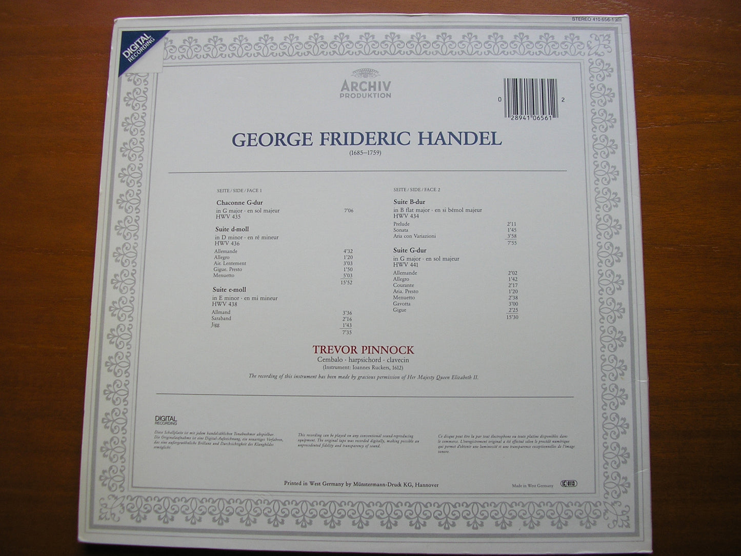 HANDEL: CHACONNE TREVOR PINNOCK 410 656