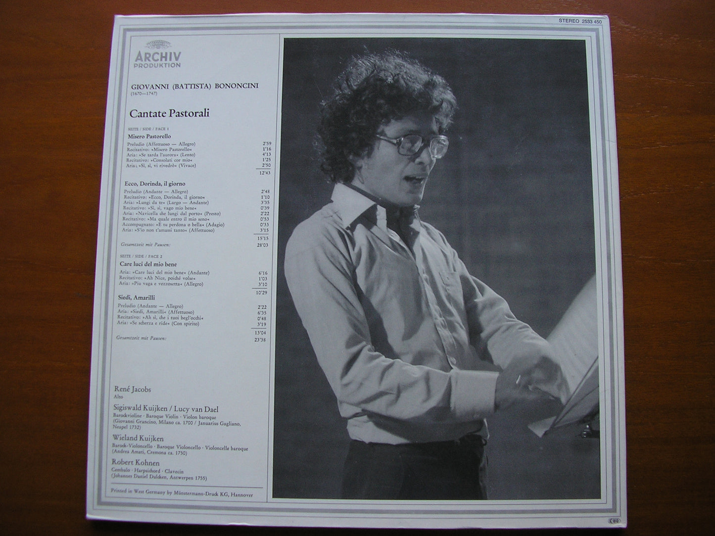 BONONCINI: CANTATE PASTORALI JACOBS / KUIJKEN / VAN DAEL / KOHNEN / KIUJKEN 2533 450